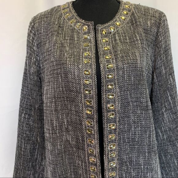 Chicos Jeweled Neckline Tweed Blazer Jacket Pockets Tunic Length Sz 16🇨🇦 - Picture 5 of 12